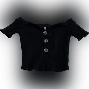 Mezzanine Ribbed Off Shoulder Crop Top